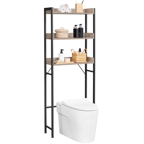 Rootz Toilet Shelf Organizer - Bathroom Storage Rack - Chipboard Steel - Greige Black - 63cm x 25cm x 165cm - Lightweight Durable Design - Easy Assembly - Anti-Tip Feature