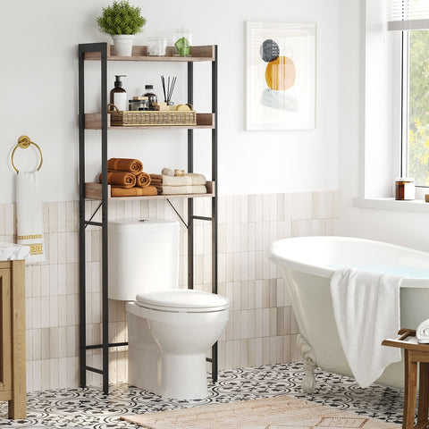 Rootz Toilet Shelf Organizer - Bathroom Storage Rack - Chipboard Steel - Greige Black - 63cm x 25cm x 165cm - Lightweight Durable Design - Easy Assembly - Anti-Tip Feature