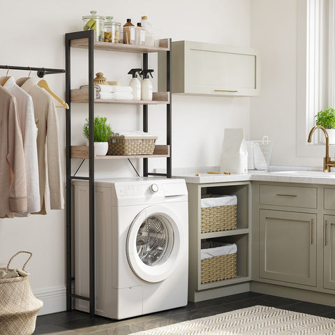 Rootz Toilet Shelf Organizer - Bathroom Storage Rack - Chipboard Steel - Greige Black - 63cm x 25cm x 165cm - Lightweight Durable Design - Easy Assembly - Anti-Tip Feature