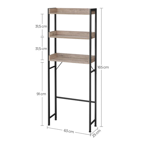 Rootz Toilet Shelf Organizer - Bathroom Storage Rack - Chipboard Steel - Greige Black - 63cm x 25cm x 165cm - Lightweight Durable Design - Easy Assembly - Anti-Tip Feature
