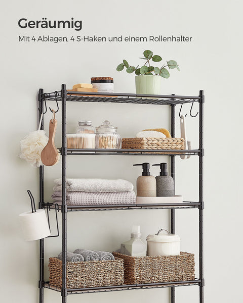 Rootz Metal Toilet Shelf - Bathroom Organizer - Storage Rack - Sturdy Construction - Space Saving - Easy Assembly - 30cm x 63cm x 176cm