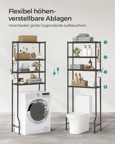 Rootz Metal Toilet Shelf - Bathroom Organizer - Storage Rack - Sturdy Construction - Space Saving - Easy Assembly - 30cm x 63cm x 176cm