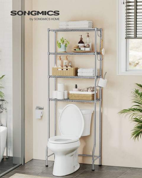 Rootz Metal Toilet Shelf - Bathroom Organizer - Storage Rack - Dove Gray - Sturdy Construction - Easy Assembly - Space Saving - 30cm x 63cm x 176cm