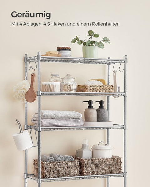 Rootz Metal Toilet Shelf - Bathroom Organizer - Storage Rack - Dove Gray - Sturdy Construction - Easy Assembly - Space Saving - 30cm x 63cm x 176cm