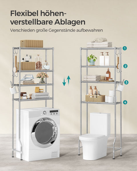 Rootz Metal Toilet Shelf - Bathroom Organizer - Storage Rack - Dove Gray - Sturdy Construction - Easy Assembly - Space Saving - 30cm x 63cm x 176cm