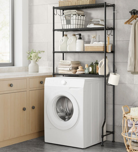 Rootz 4-Tier Toilet Shelf - Bathroom Organizer - Adjustable Shelves - Space-Saving Storage - 30cm x 83cm x 176cm, Black