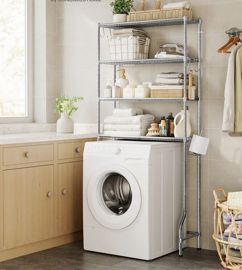 Rootz 4-Tier Toilet Shelf - Bathroom Organizer - Adjustable Shelves - Space Saving - 30 x 83 x 176cm - Grey