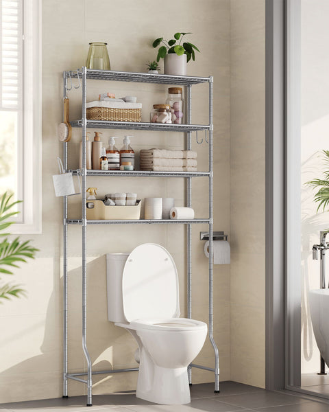 Rootz 4-Tier Toilet Shelf - Bathroom Organizer - Adjustable Shelves - Space Saving - 30 x 83 x 176cm - Grey