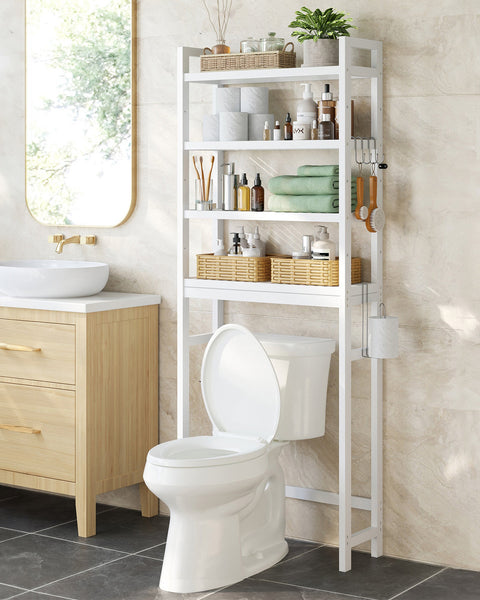 Rootz Bamboo Toilet Shelf - Bathroom Storage - Adjustable Shelving - Space-Saving Design - 26cm x 63cm x 185cm - White