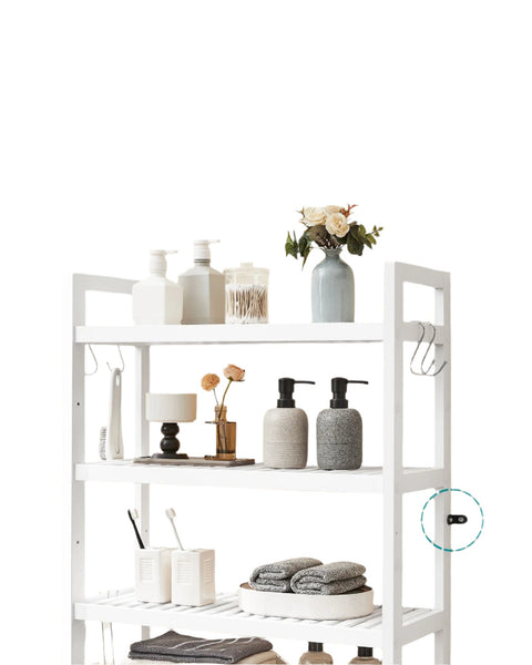 Rootz Bamboo Toilet Shelf - Bathroom Storage - Adjustable Shelving - Space-Saving Design - 26cm x 63cm x 185cm - White