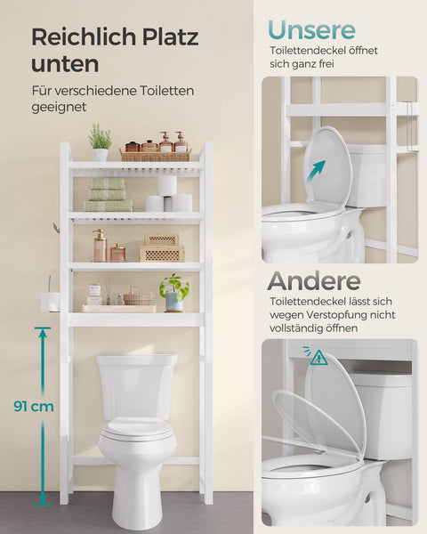 Rootz Bamboo Toilet Shelf - Bathroom Storage - Adjustable Shelving - Space-Saving Design - 26cm x 63cm x 185cm - White