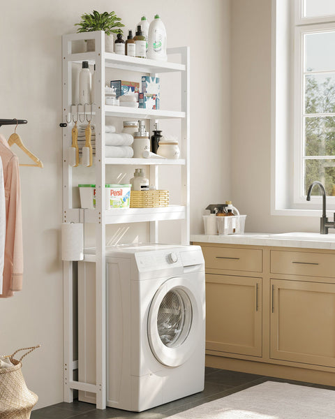 Rootz Bamboo Toilet Shelf - Bathroom Storage - Adjustable Shelving - Space-Saving Design - 26cm x 63cm x 185cm - White