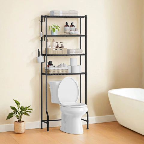 Rootz Metal Toilet Shelf - Bathroom Organizer - Black Storage Rack - Saves Space - 30cm x 63cm x 176cm