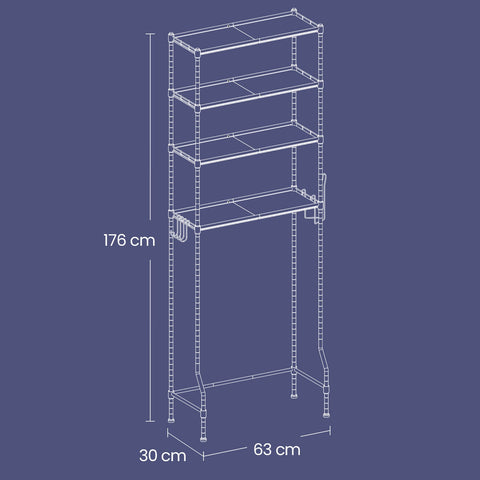 Rootz Metal Toilet Shelf - Bathroom Organizer - Black Storage Rack - Saves Space - 30cm x 63cm x 176cm