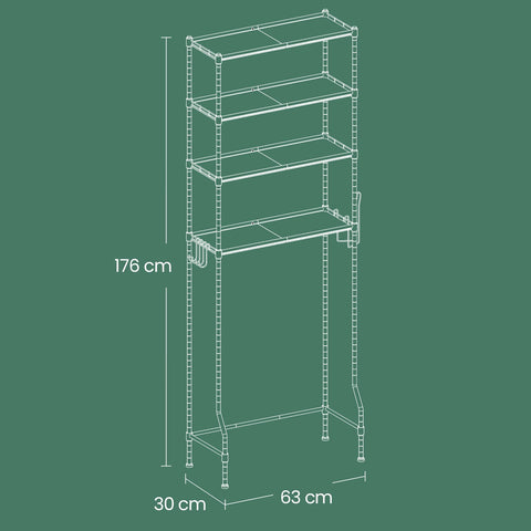 Rootz Toilet Shelf - Bathroom Organizer - Storage Unit - Space-Saving Design - 30cm x 63cm x 176cm