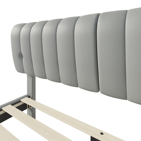 Rootz Gray Upholstered Bed - Elegant Bed Frame - Easy-Clean PU - Supports 300kg - 203L x 168W x 107.5H cm - Modern Design