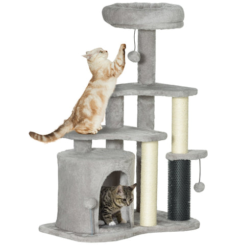 Rootz Cat Tree Activity Center - Cat Condo - Scratching Post - Play Balls - Plush Cozy Bed - Chipboard - Sisal - 60cm x 39cm x 87cm