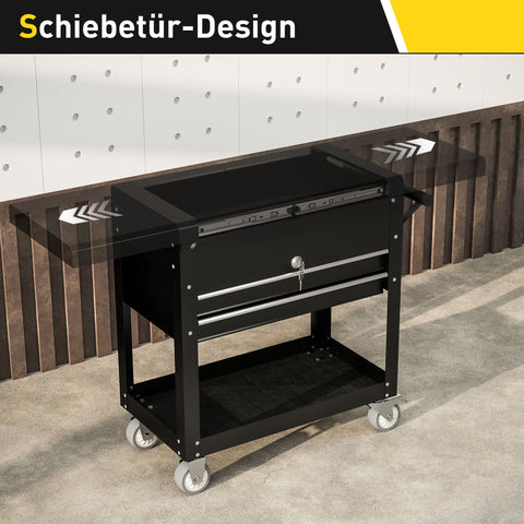 Rootz Rolling Tool Cabinet - Tool Box with Drawers - Storage Organizer - Mobile Workbench - Lockable Steel - 77.5-130L x 38W x 80H cm