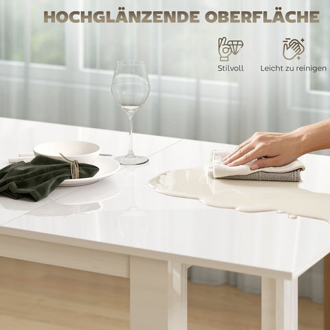 Rootz Extendable Dining Table - Adjustable Kitchen Table - Space-Saving Dining Table - White - Seats 4-6 People - 120-160 x 80 x 78 cm
