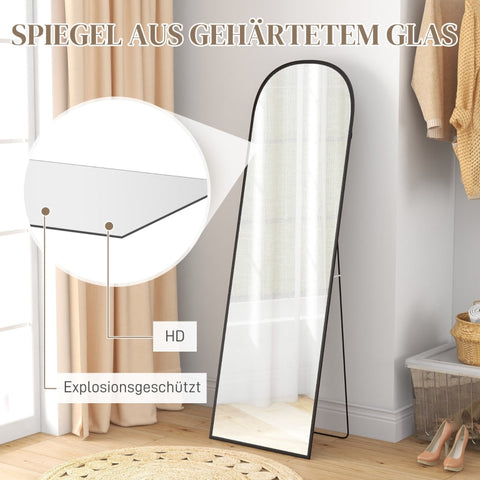 Rootz Full Length Standing Mirror - Large Mirror - Modern Design - Complete Reflection - HD and Shatterproof - Rust and Water Resistant - 50cm x 1.5cm x 161.5cm - Black