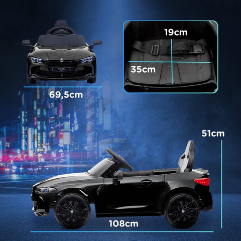 Rootz BMW M4 Kids Electric Car - Ride-On Toy - Battery-Powered Vehicle - Remote Control Operated - Glowing Lights - Sounds - Black - 108cm x 69.5cm x 51cm