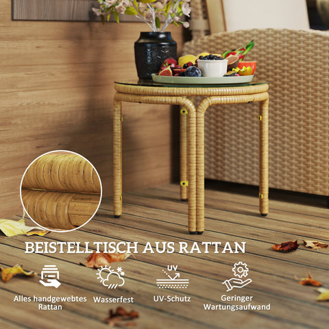 Rootz Side Table - Coffee Table - Bedside Table - Poly Rattan - Weatherproof & UV-Resistant - Ø50 cm x 44H cm - Gold
