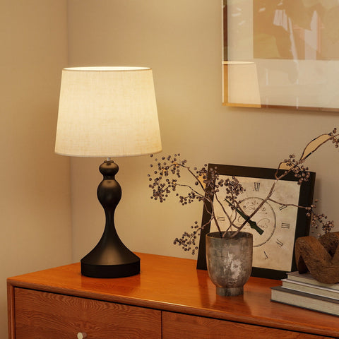 Rootz LED Table Lamp - Bedside Lamp - Modern Nightstand Light - USB A+C Charging - 3 Color Temperatures - 28x54cm - Black & White- Decluttered Charging