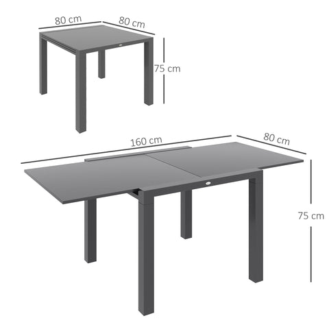 Rootz Expandable Garden Table - Outdoor Table - Aluminum Dining Table - Seats 6 - 80/160L x 80B x 75H cm - Anthracite Gray