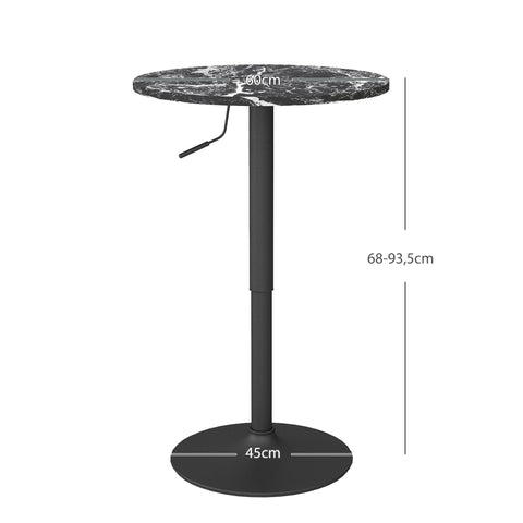 Rootz Marble Look Bar Table - Bistro Table - Height-Adjustable Table - Space-Saving Design - 60 x 60 x 68-93.5 cm