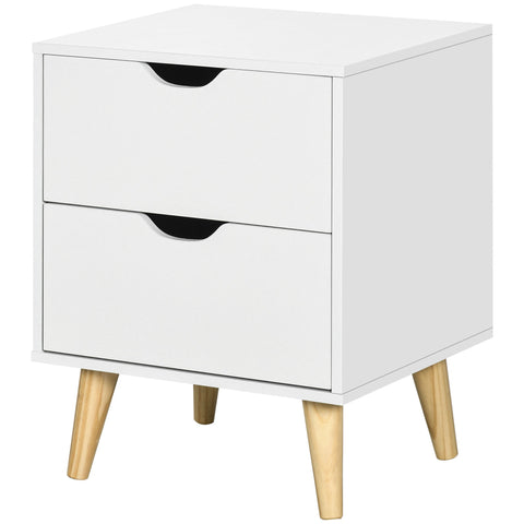 Rootz Bedside Table - Scandinavian Nightstand - White & Wood Look - 2 Drawer Storage - 40 x 35 x 50.5 cm