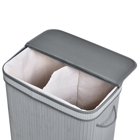 Rootz Bamboo Laundry Basket - 100L Clothes Hamper - Foldable Storage Bin - Water Resistant - 52cm x 32cm x 63cm - Grey