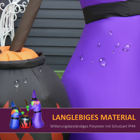 Rootz Inflatable Witch Cauldron Figure - Halloween Air Figure - LED Lighted Witch Decoration - Quick Setup - Durable Polyester - 170x60x180 cm