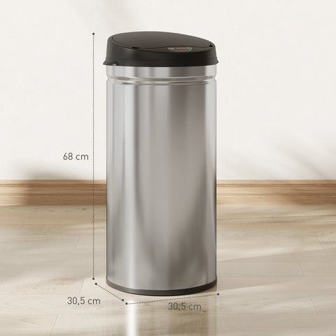 Rootz Sensor Waste Bucket - Touch-Free Trash Bin - Soft-Close Lid - Hygienic Kitchen Essential - 42L - Stainless Steel - 30.5cm x 30.68cm