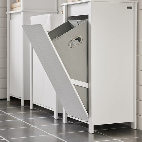 Rootz Laundry Cupboard with Fold-Out Laundry Bag - Laundry Collector - Laundry Basket - MDF Construction - Easy Transport Handles - Moisture Protection Foot Pads - 45cm x 85.5cm x 35cm