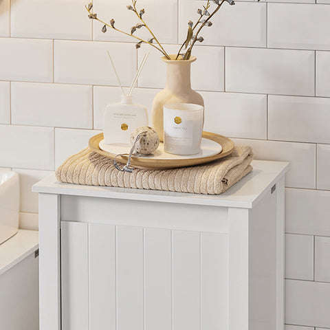 Rootz Laundry Cupboard with Fold-Out Laundry Bag - Laundry Collector - Laundry Basket - MDF Construction - Easy Transport Handles - Moisture Protection Foot Pads - 45cm x 85.5cm x 35cm