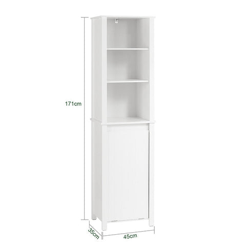 Rootz Tall Bathroom Cabinet with Fold-Out Laundry Bag - Linen Cupboard - Bathroom Shelf - Easy Assembly - Anti-Tip Device - Spacious Storage - 45cm x 171cm x 35cm