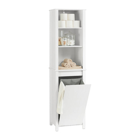 Rootz Tall Bathroom Cabinet with Fold-Out Laundry Bag - Linen Cupboard - Bathroom Shelf - Easy Assembly - Anti-Tip Device - Spacious Storage - 45cm x 171cm x 35cm