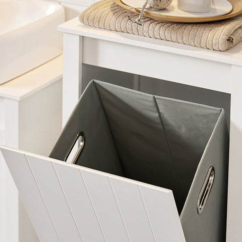 Rootz Tall Bathroom Cabinet with Fold-Out Laundry Bag - Linen Cupboard - Bathroom Shelf - Easy Assembly - Anti-Tip Device - Spacious Storage - 45cm x 171cm x 35cm