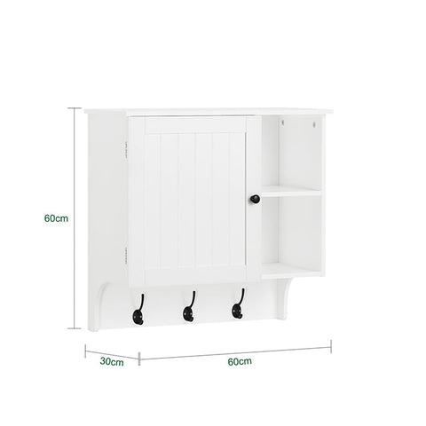 Rootz Wall-Mounted Bathroom Cabinet - Medicine Cabinet - Storage Closet - Versatile Storage with Open Compartments & Towel Hooks - Durable MDF & Metal - 60cm x 60cm x 30cm