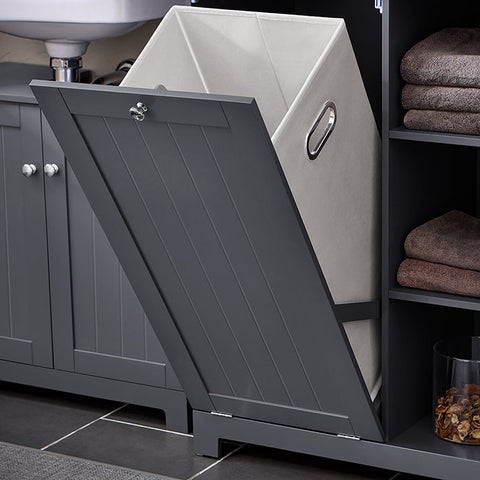 Rootz Tall Bathroom Cabinet with Drawer - Storage Unit - Laundry Basket - MDF - 60cm x 170cm x 37cm - 40kg - 70kg Capacity