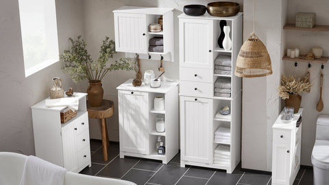 Rootz Tall Bathroom Cabinet with Fold-Out Laundry Bag - Storage Organizer - Utility Cupboard - MDF Construction - Easy Assembly - 60cm x 171cm x 37cm