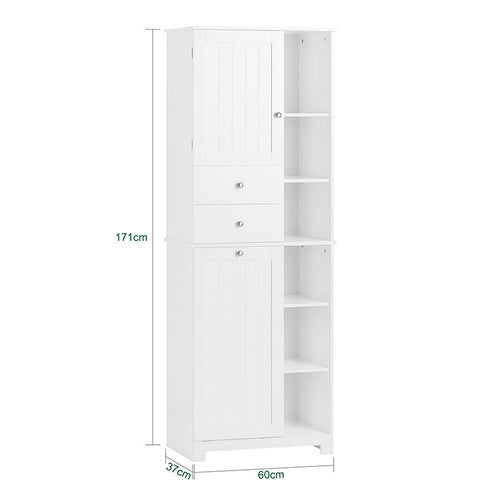 Rootz Tall Bathroom Cabinet with Fold-Out Laundry Bag - Storage Organizer - Utility Cupboard - MDF Construction - Easy Assembly - 60cm x 171cm x 37cm