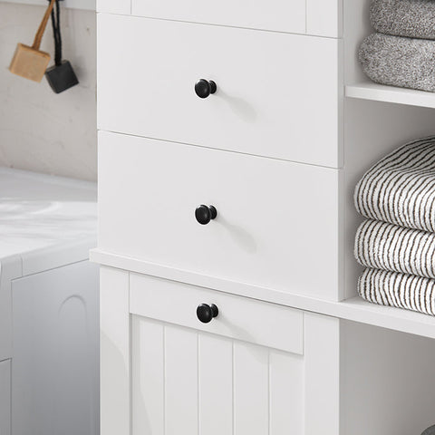 Rootz Tall Bathroom Cabinet with Fold-Out Laundry Bag - Storage Organizer - Utility Cupboard - MDF Construction - Easy Assembly - 60cm x 171cm x 37cm