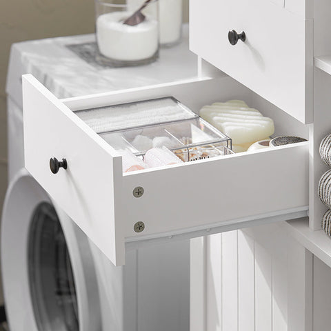 Rootz Tall Bathroom Cabinet with Fold-Out Laundry Bag - Storage Organizer - Utility Cupboard - MDF Construction - Easy Assembly - 60cm x 171cm x 37cm