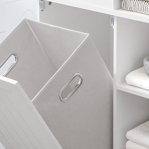 Rootz Tall Bathroom Cabinet with Fold-Out Laundry Bag - Storage Organizer - Utility Cupboard - MDF Construction - Easy Assembly - 60cm x 171cm x 37cm