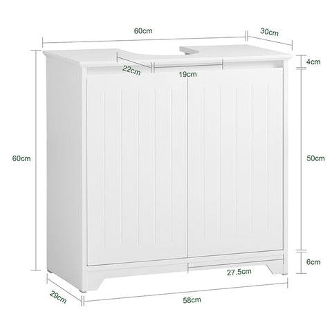 Rootz Sink Base Cabinet - Bathroom Cabinet - Washbasin Stand - Moisture Resistant - Easy Assembly - MDF Construction - 60cm x 60cm x 30cm