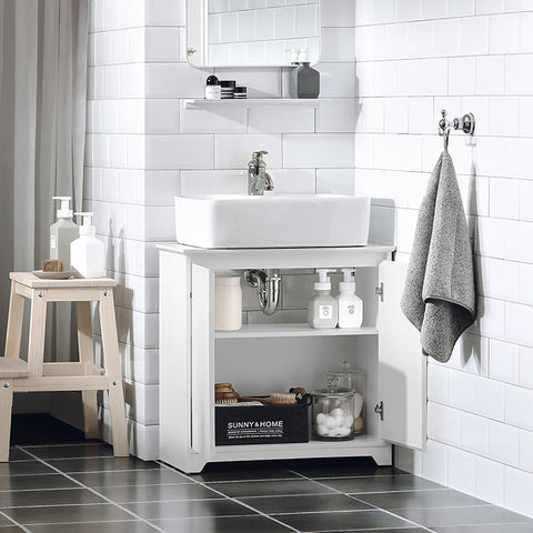 Rootz Sink Base Cabinet - Bathroom Storage - Under Sink Organizer - Moisture Resistant - Siphon Recess - Spacious Design - 60cm x 60cm x 30cm - White
