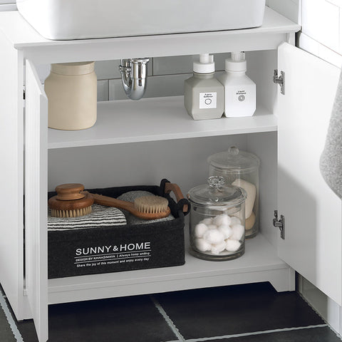 Rootz Sink Base Cabinet - Bathroom Storage - Under Sink Organizer - Moisture Resistant - Siphon Recess - Spacious Design - 60cm x 60cm x 30cm - White