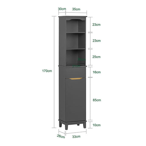 Rootz Tall Bathroom Cabinet - Storage Unit - Organizer - Ample Space - 35x170x30cm - MDF & Pine Material