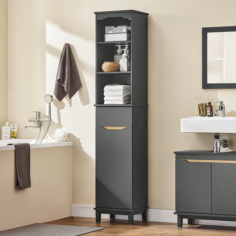 Rootz Tall Bathroom Cabinet - Storage Unit - Organizer - Ample Space - 35x170x30cm - MDF & Pine Material